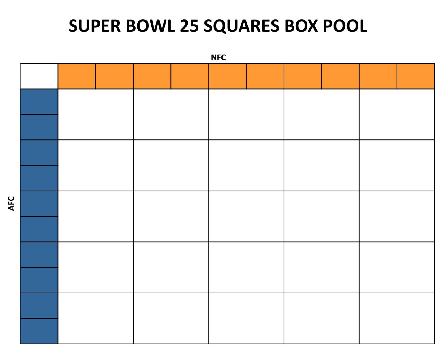 Printable 25 Square Football Pool Grid Printable JD