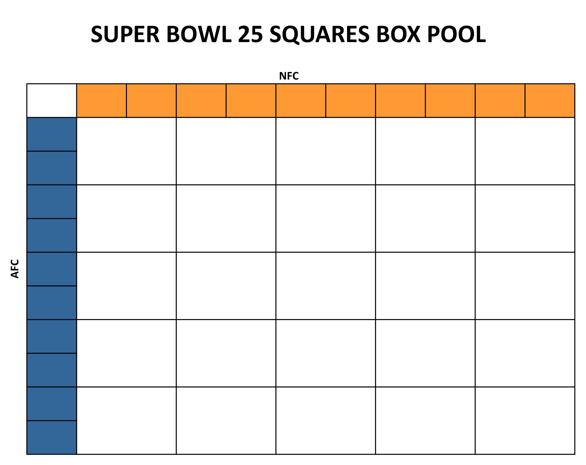 Printable 25 Square Football Pool Grid_58222