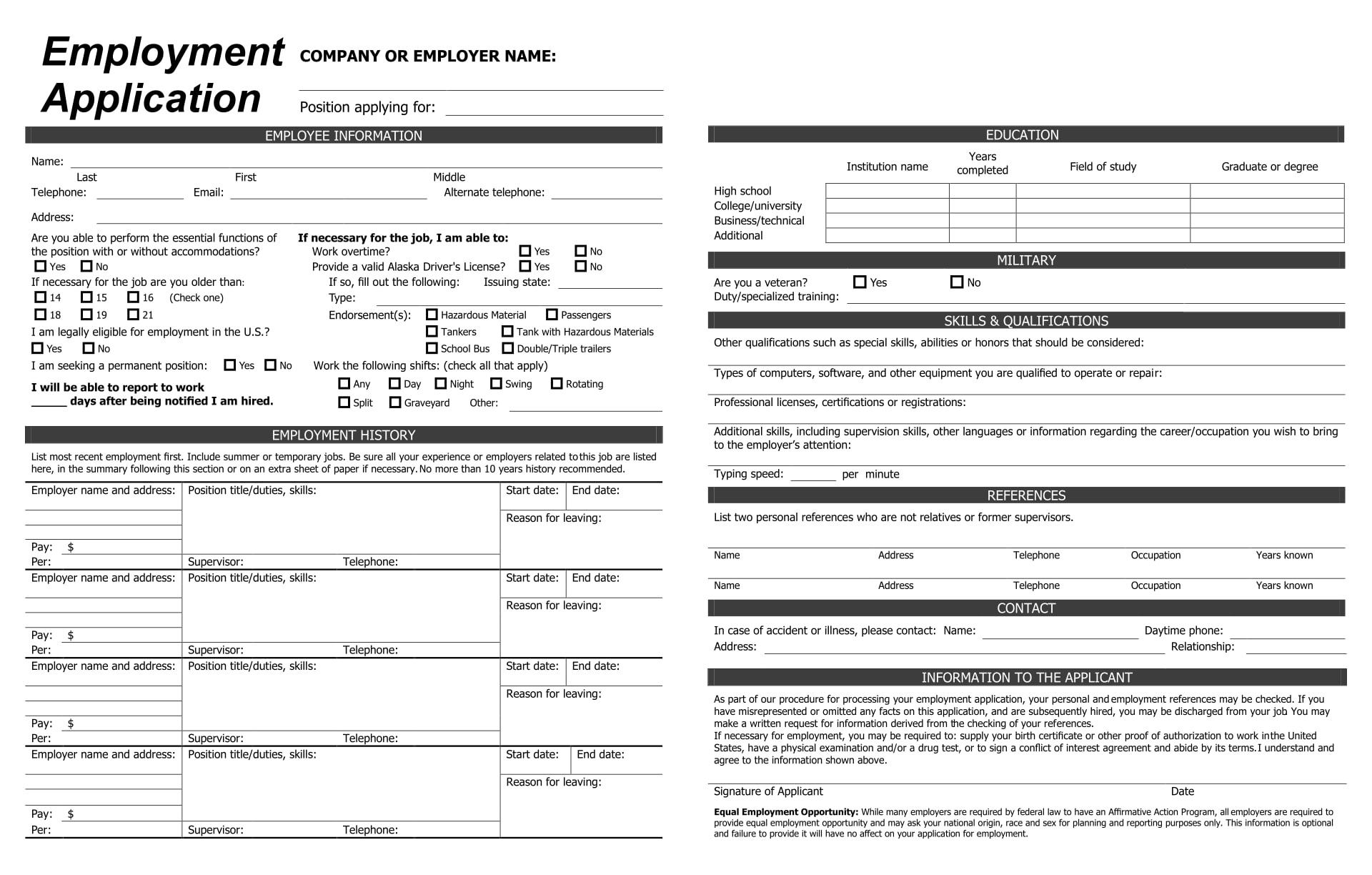 Printable Blank Application For Employment_82224