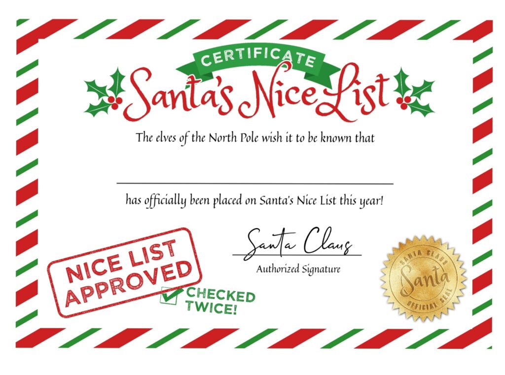 5 Best FREE Printable Blank Nice List Certificate Printable JD