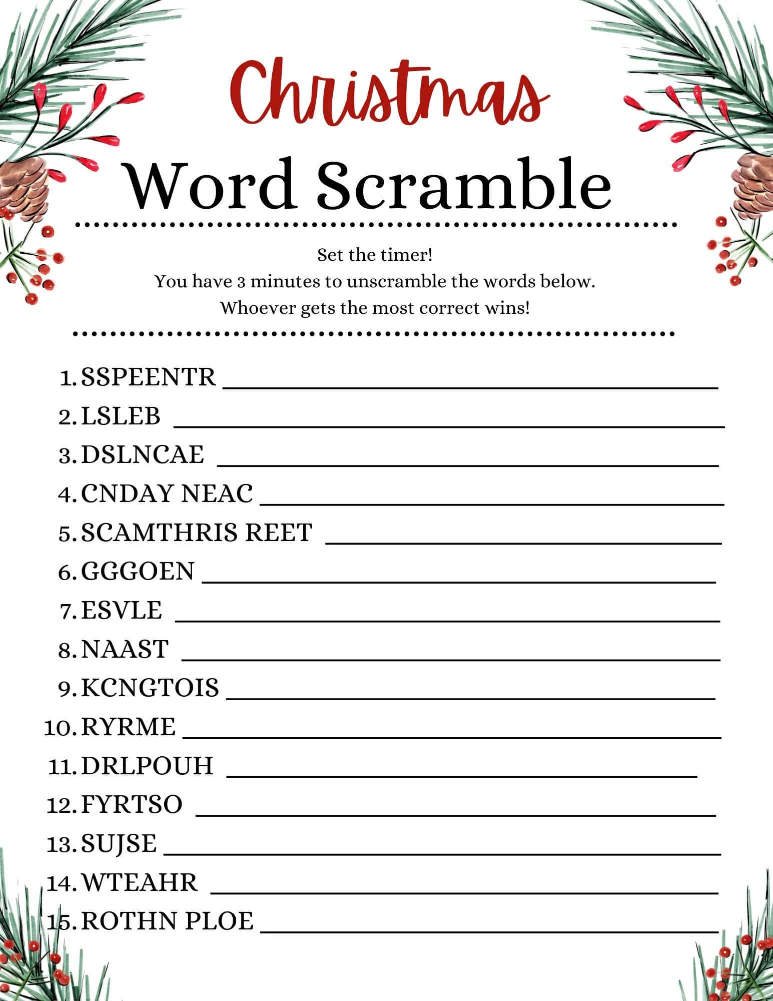 Printable Christmas Word Scramble Game_82167