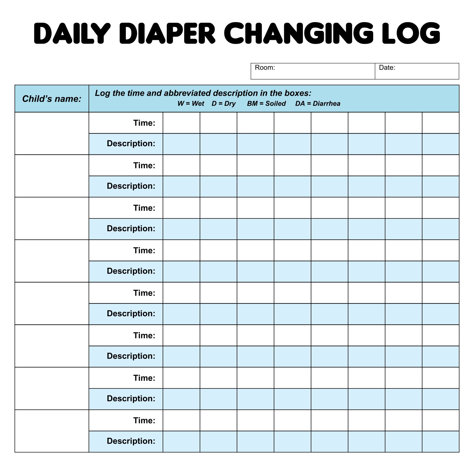 Printable Diaper Changing Log_56693