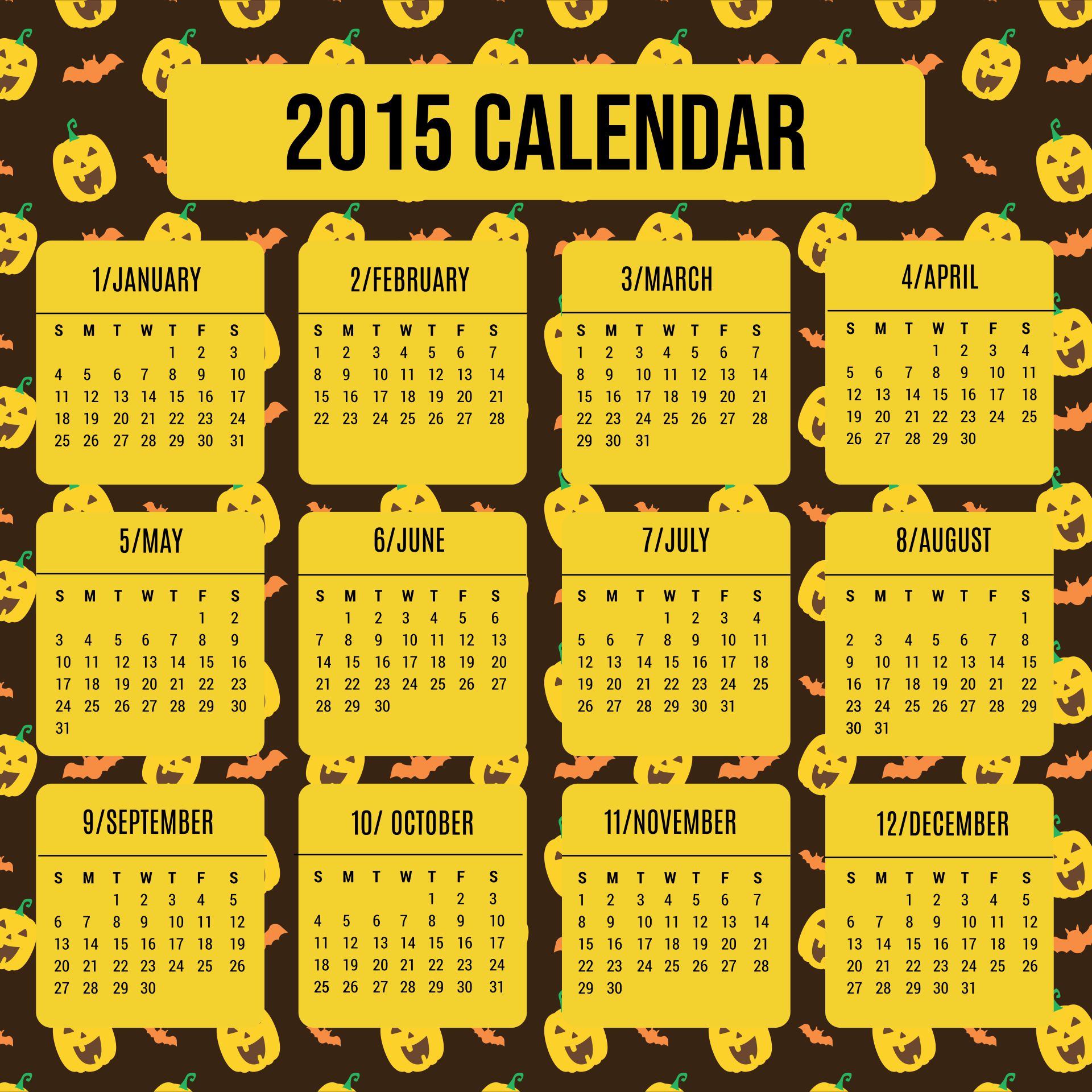 Printable Halloween October 2015 Calendar_13942