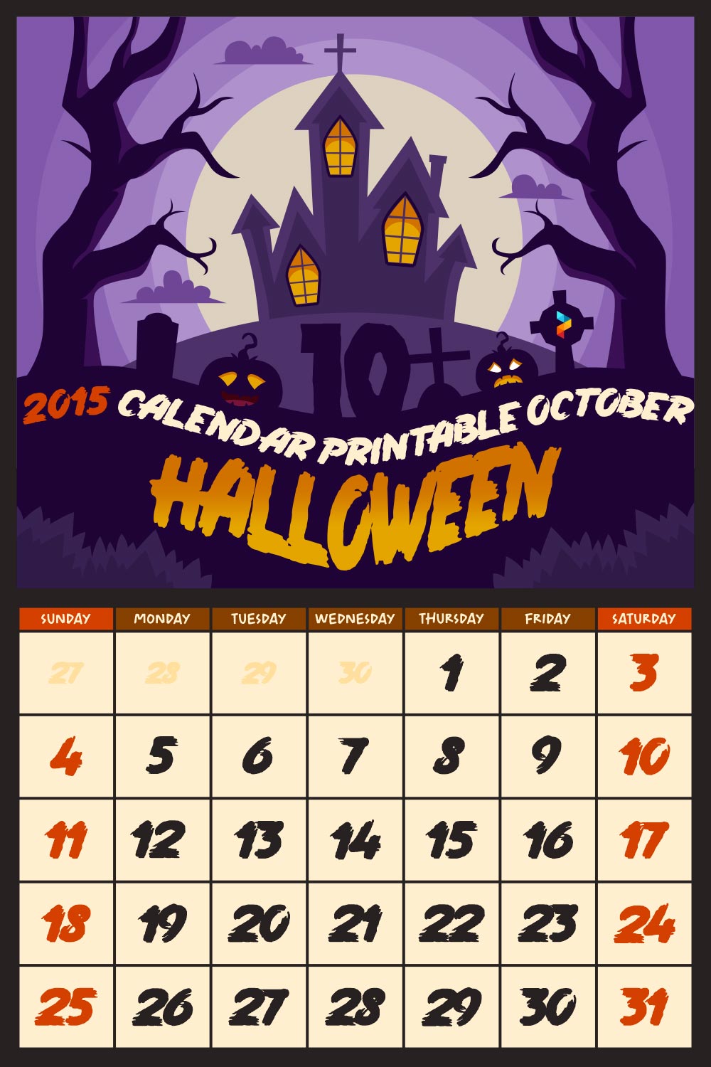 Printable Halloween October 2015 Calendar_21534