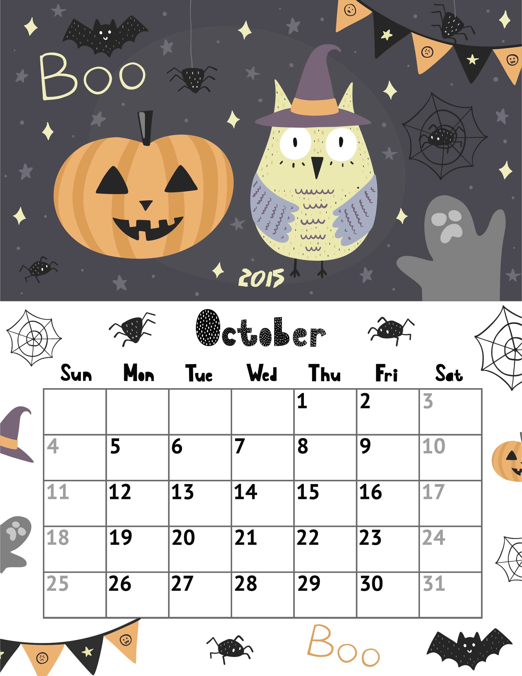 Printable Halloween October 2015 Calendar_23004