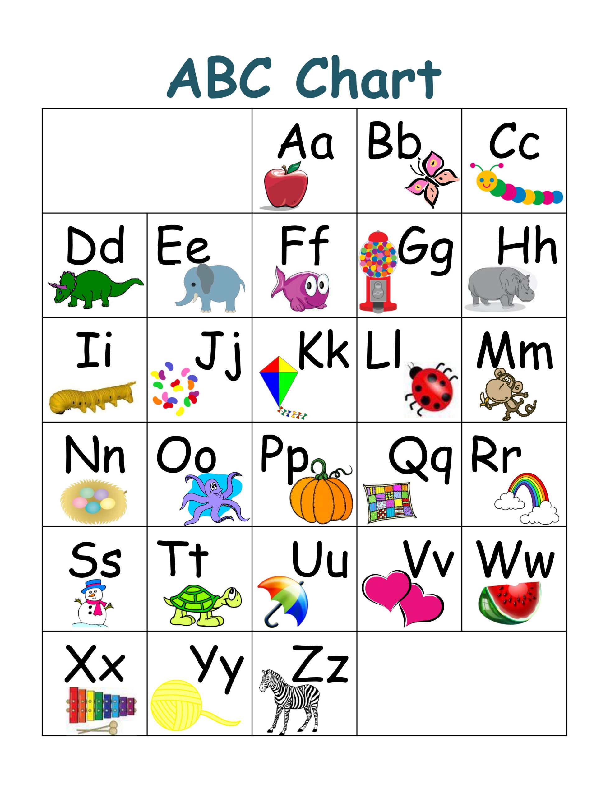 Printable Kindergarten Alphabet Chart_23699