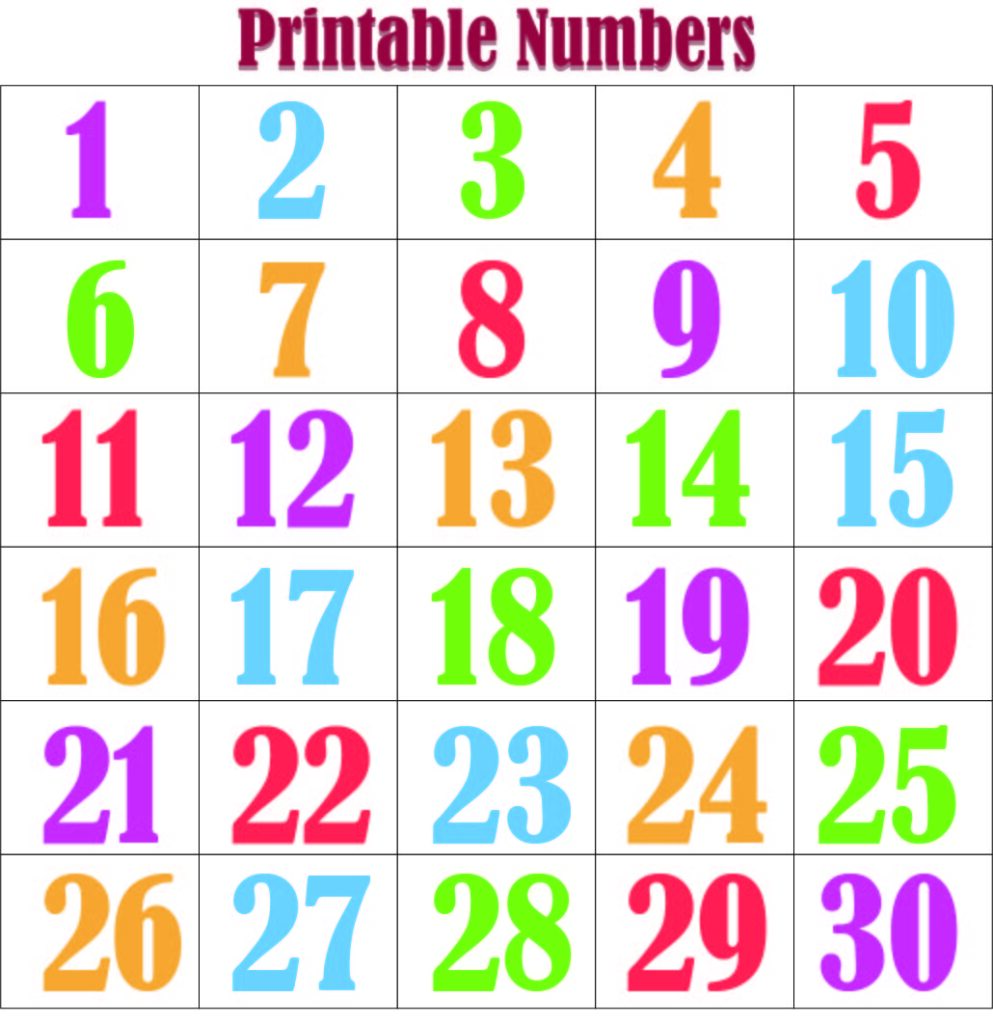 Printable Number Chart 1 30 - Printable JD