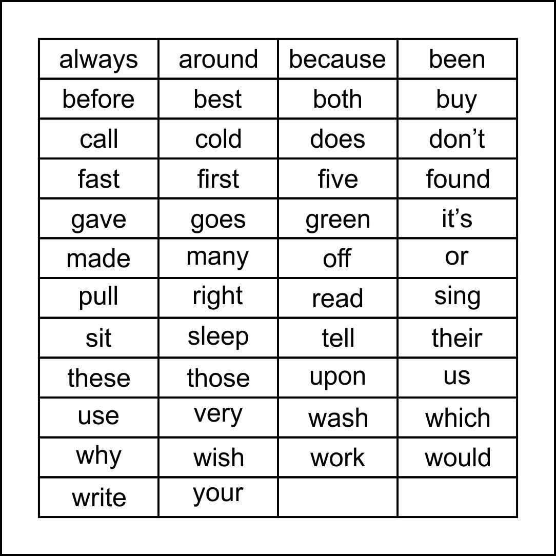 Printable Second Grade Sight Words_56381