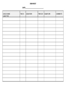 Printable Sign Out Sheet Template - Printable JD