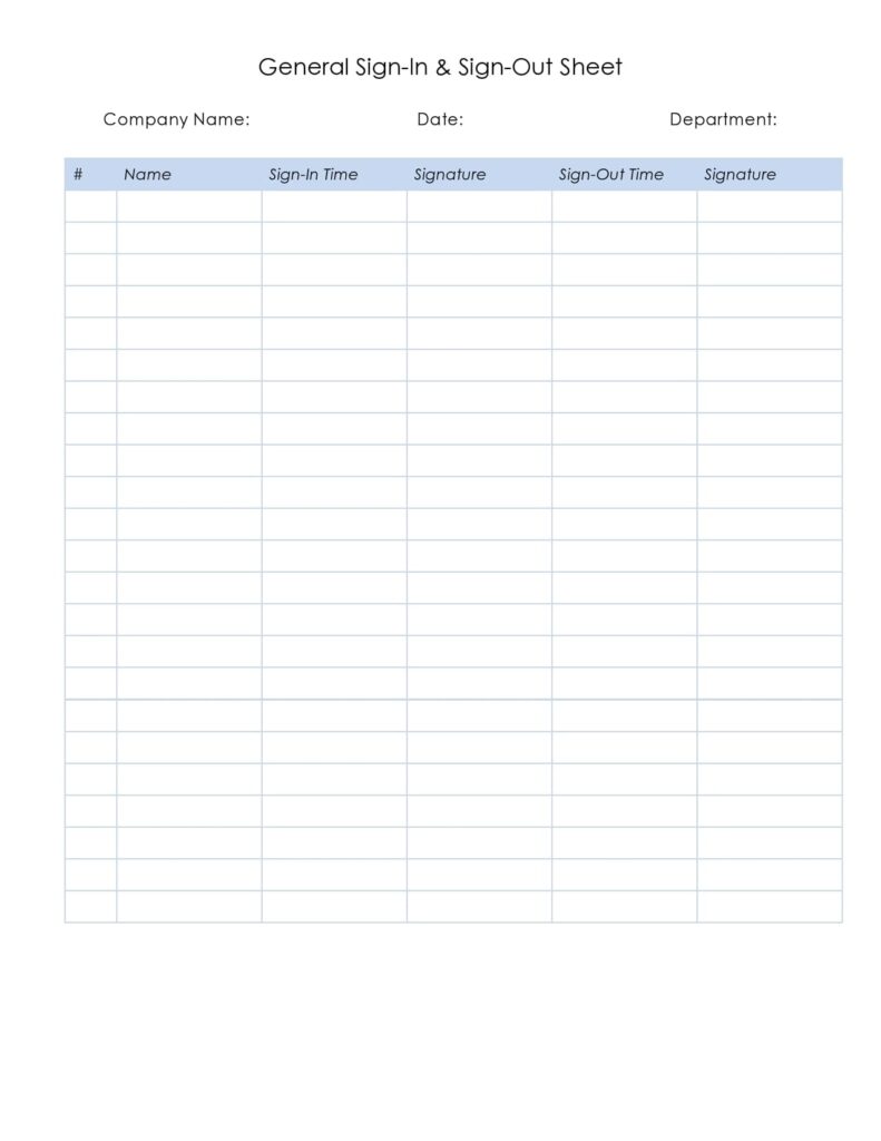 Printable Sign Out Sheet Template - Printable JD