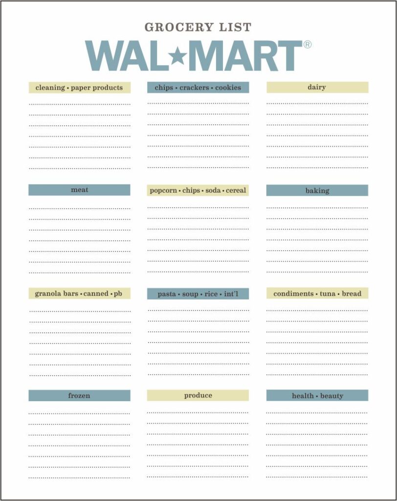 Printable Walmart Grocery List - Printable JD