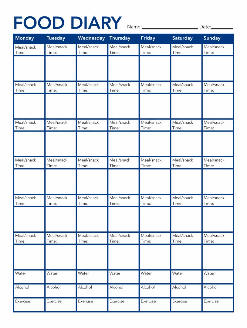 Printable 7 Day Food Log 5 Meals A Day_71822