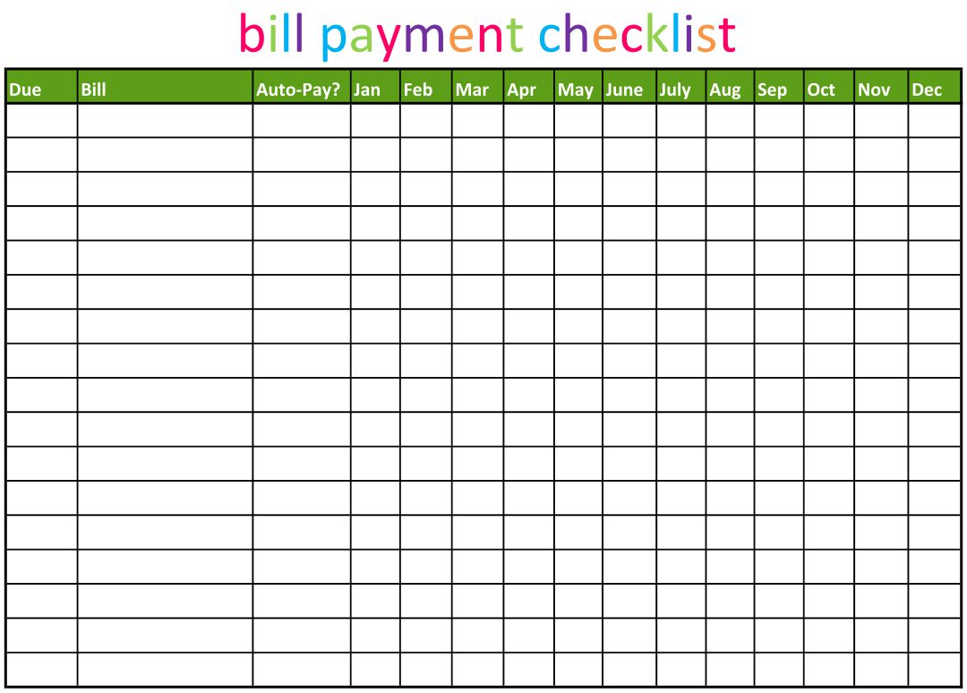 Printable Bill Payment Chart_19308