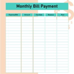 Printable Bill Payment Chart - Printable JD