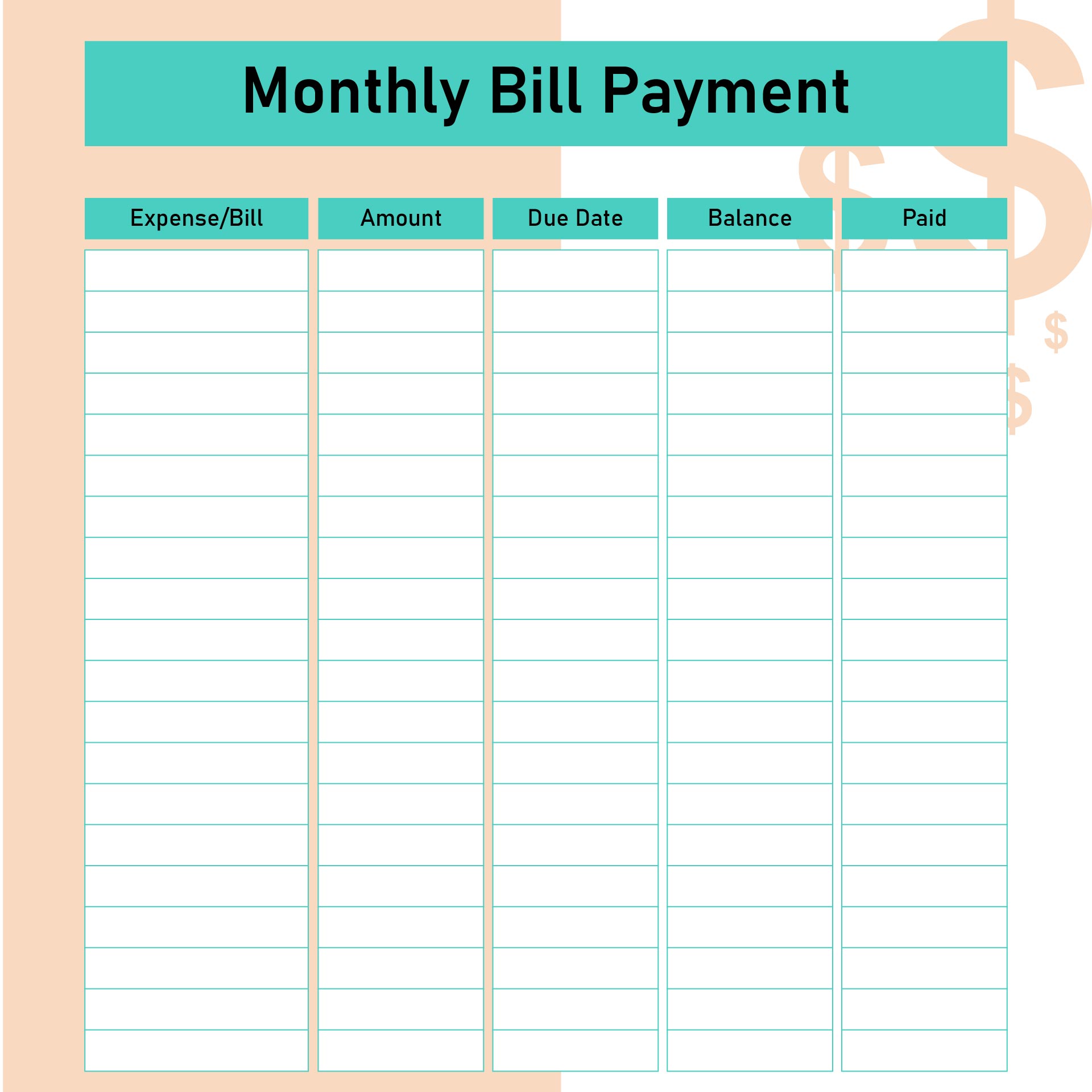 Printable Bill Payment Chart_54978