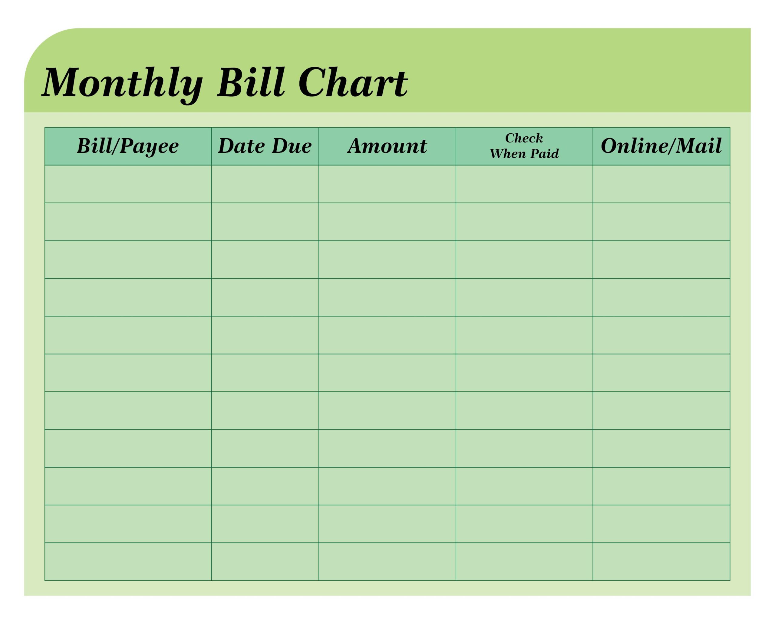 Printable Bill Payment Chart_99748
