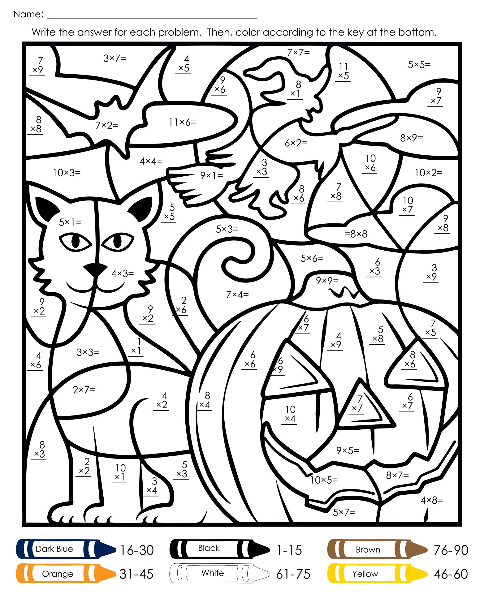 Printable Halloween Addition Color By Number_56321