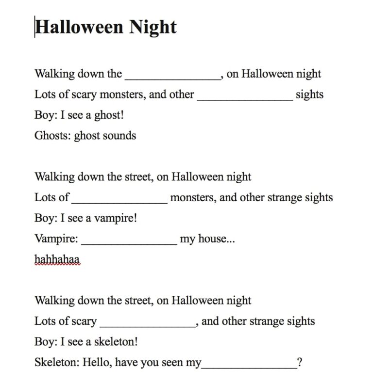 Printable Halloween Fill In The Blank Stories Printable JD