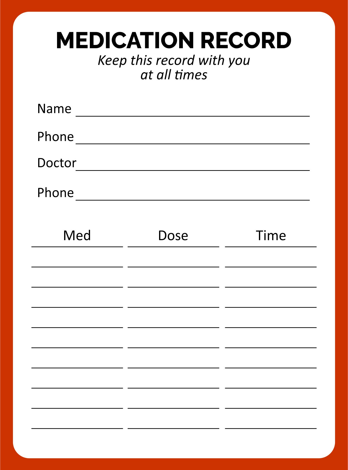 Printable Medication List Card Printable JD