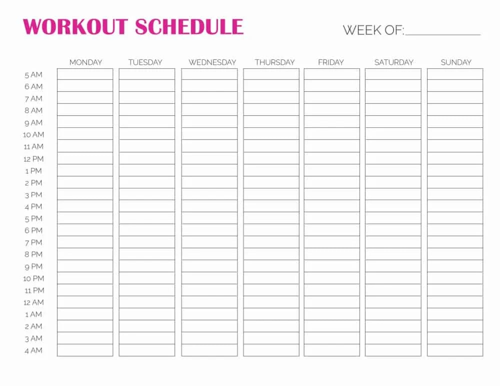 Printable Weekly Workout Schedule_41180