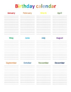 Printable Birthday Chart - Printable JD