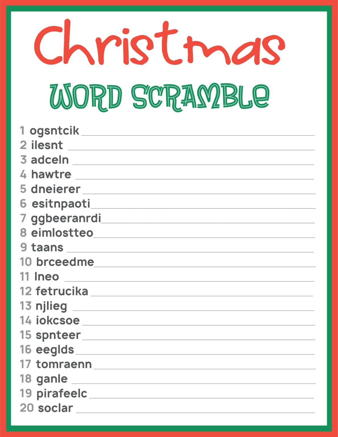 Printable Christmas Word Scramble Printable JD