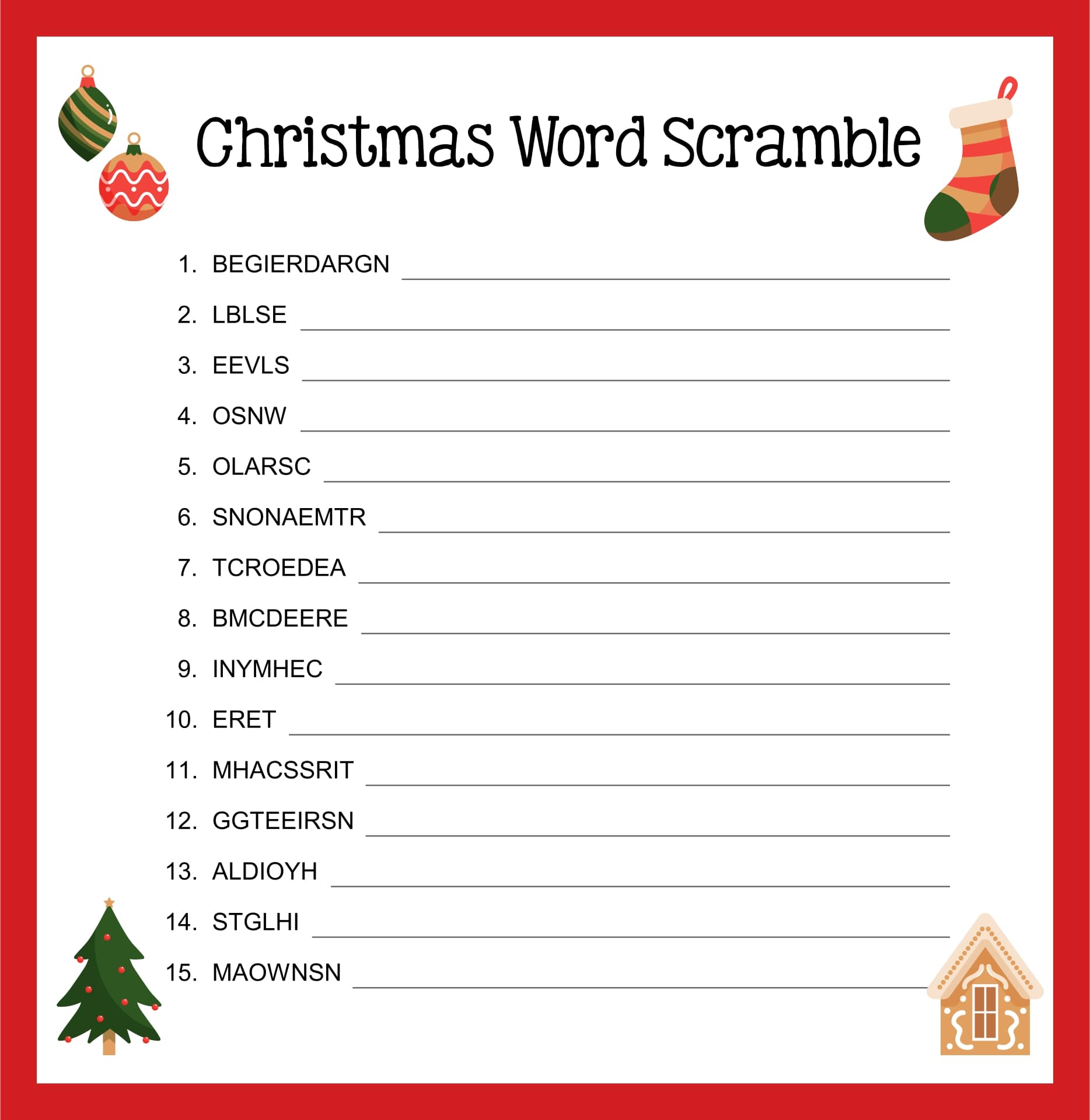 Printable Christmas Word Scramble_59330