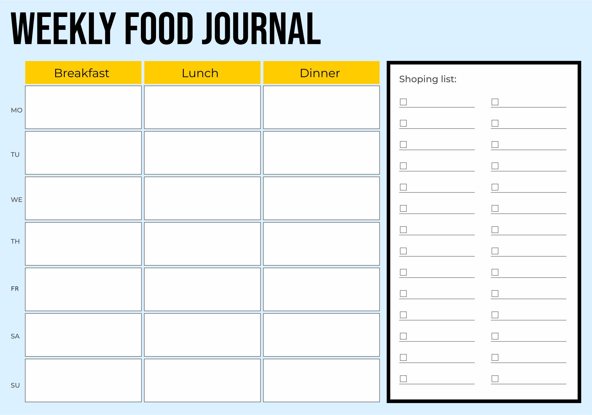 Printable Food Journal Worksheet_82199