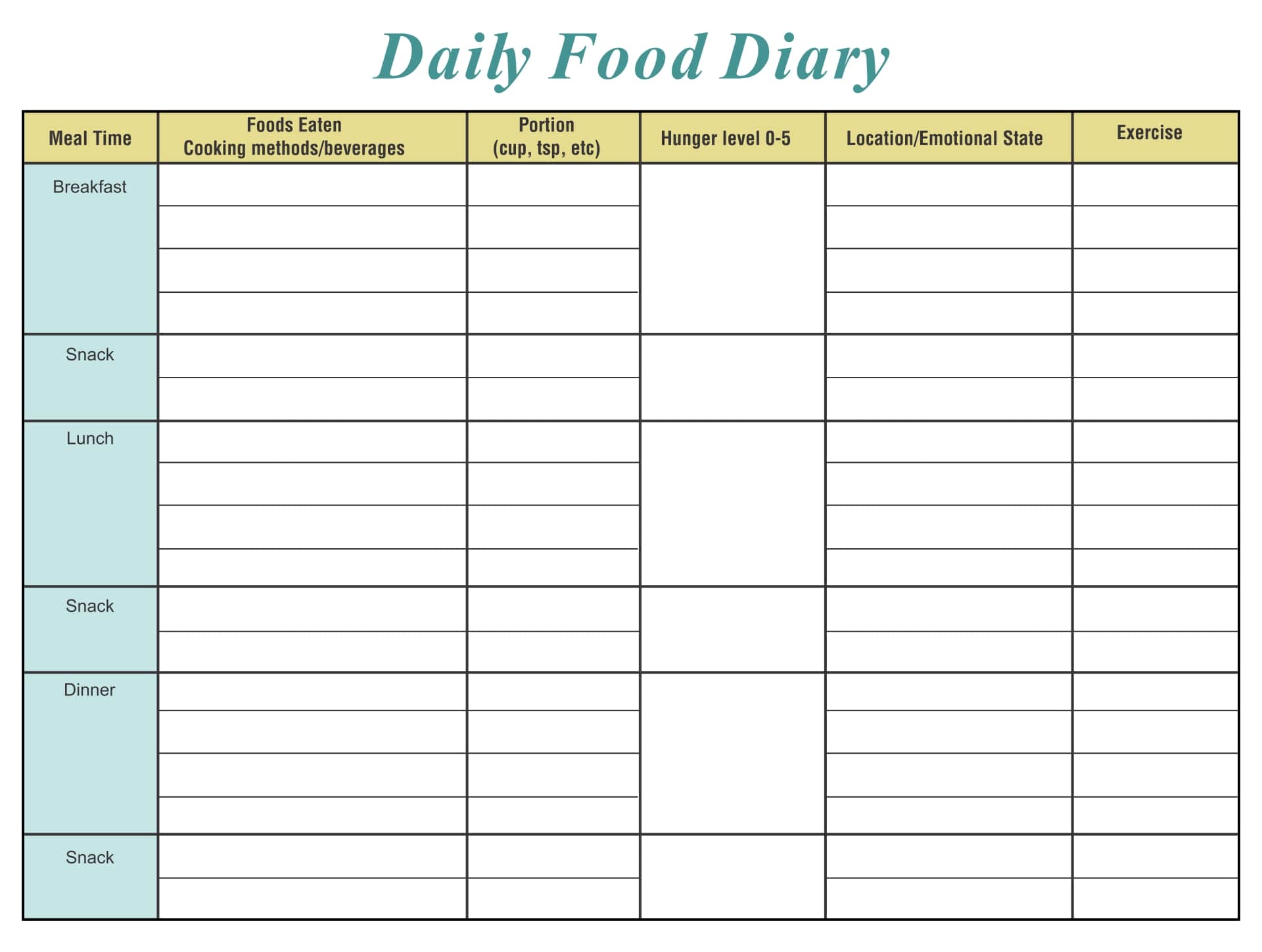 Printable Food Journal Worksheet_88293