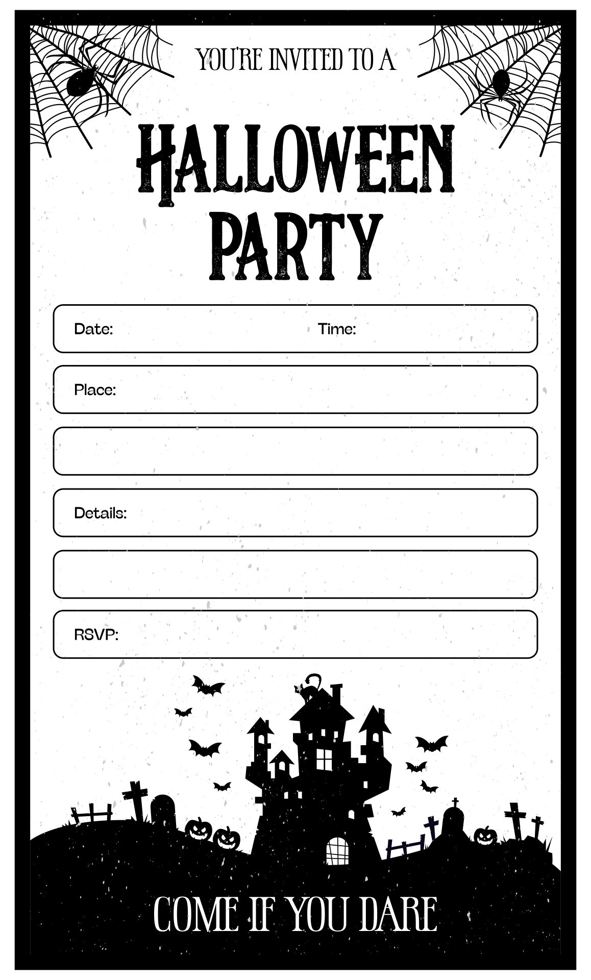 Printable Halloween Birthday Invitations Black and White - Printable JD