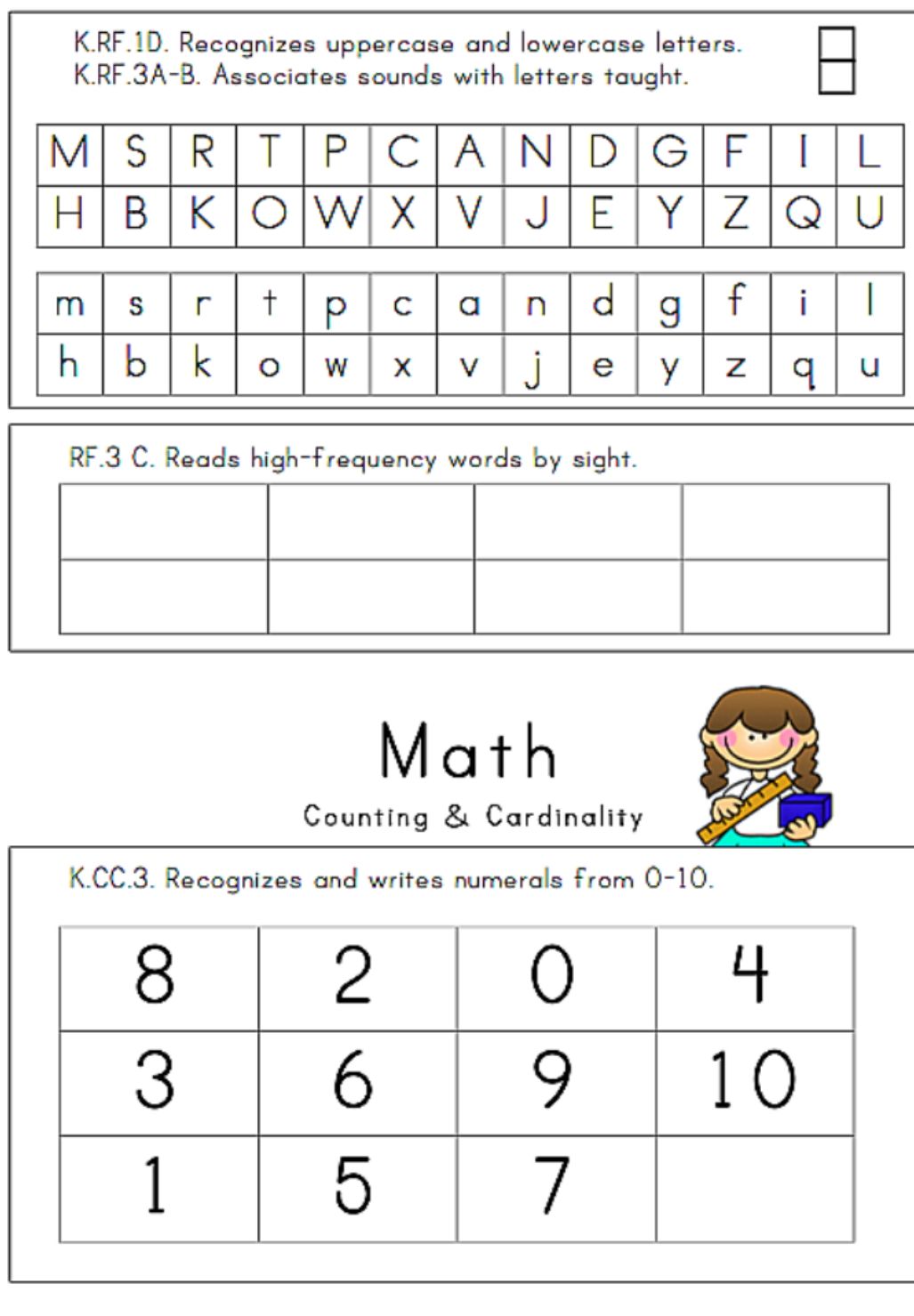 Printable Kindergarten Assessment Math_93241