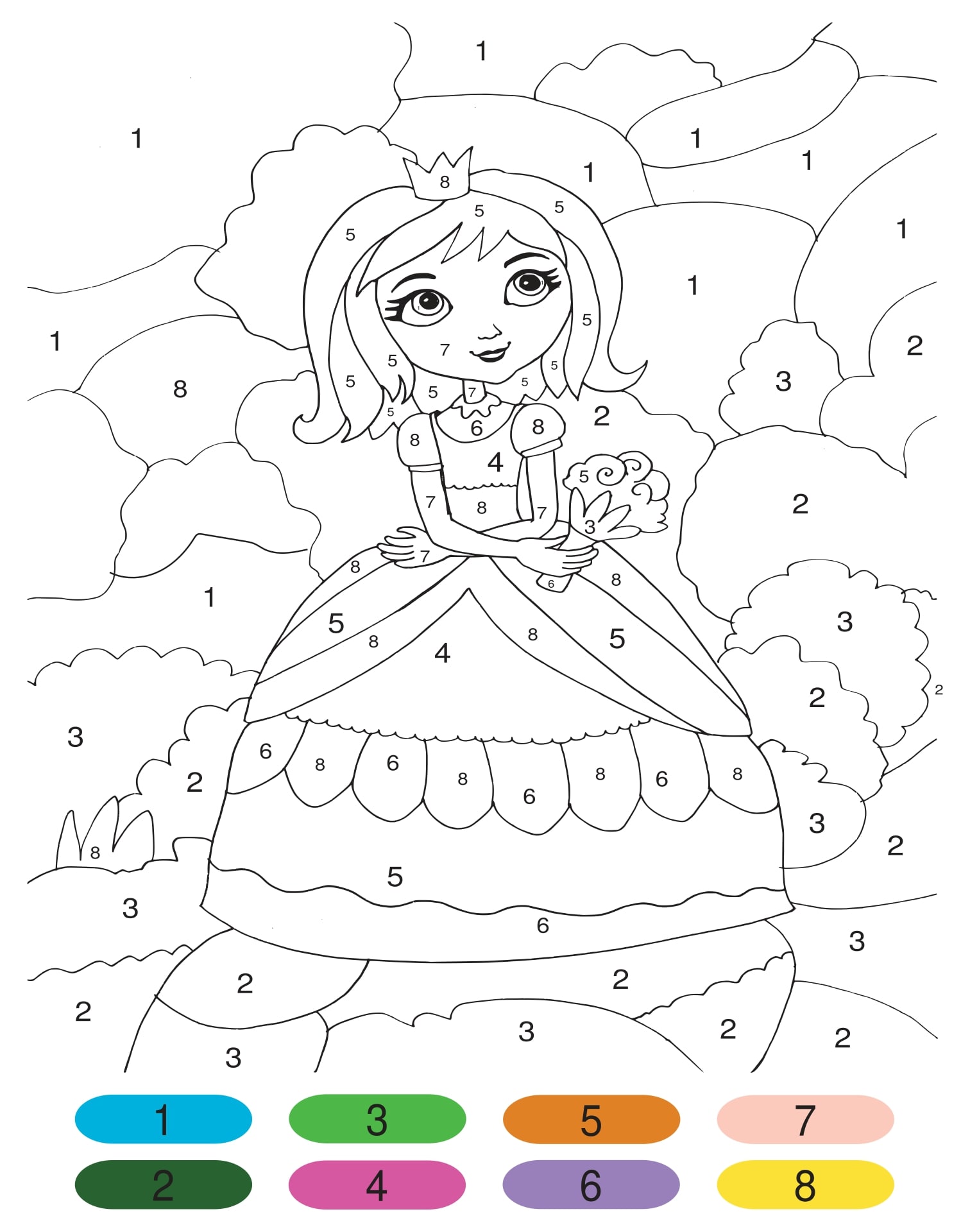 Printable Princess Color By Number Pages_11828