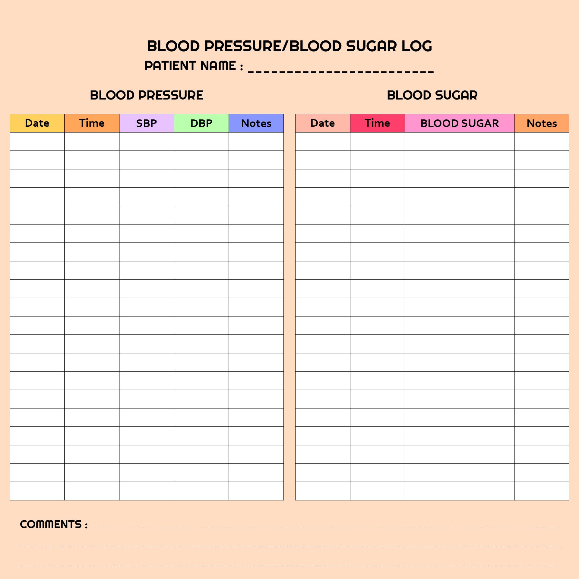 Printable Sugar Blood Pressure Log_22891