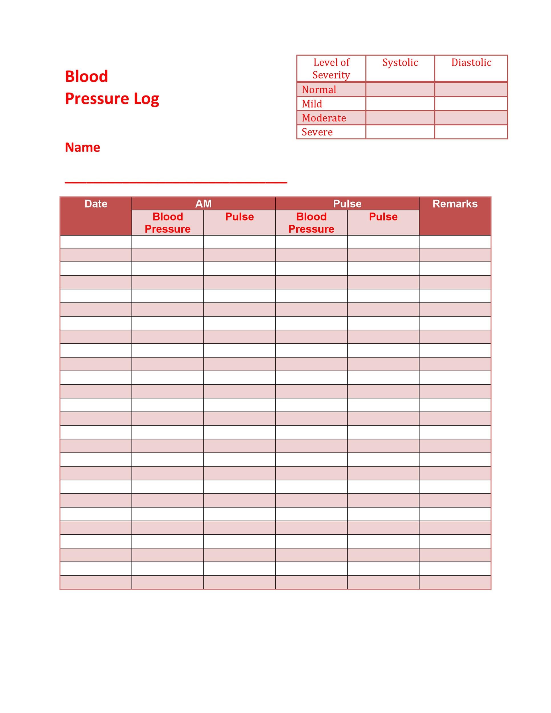 Printable Sugar Blood Pressure Log_55291
