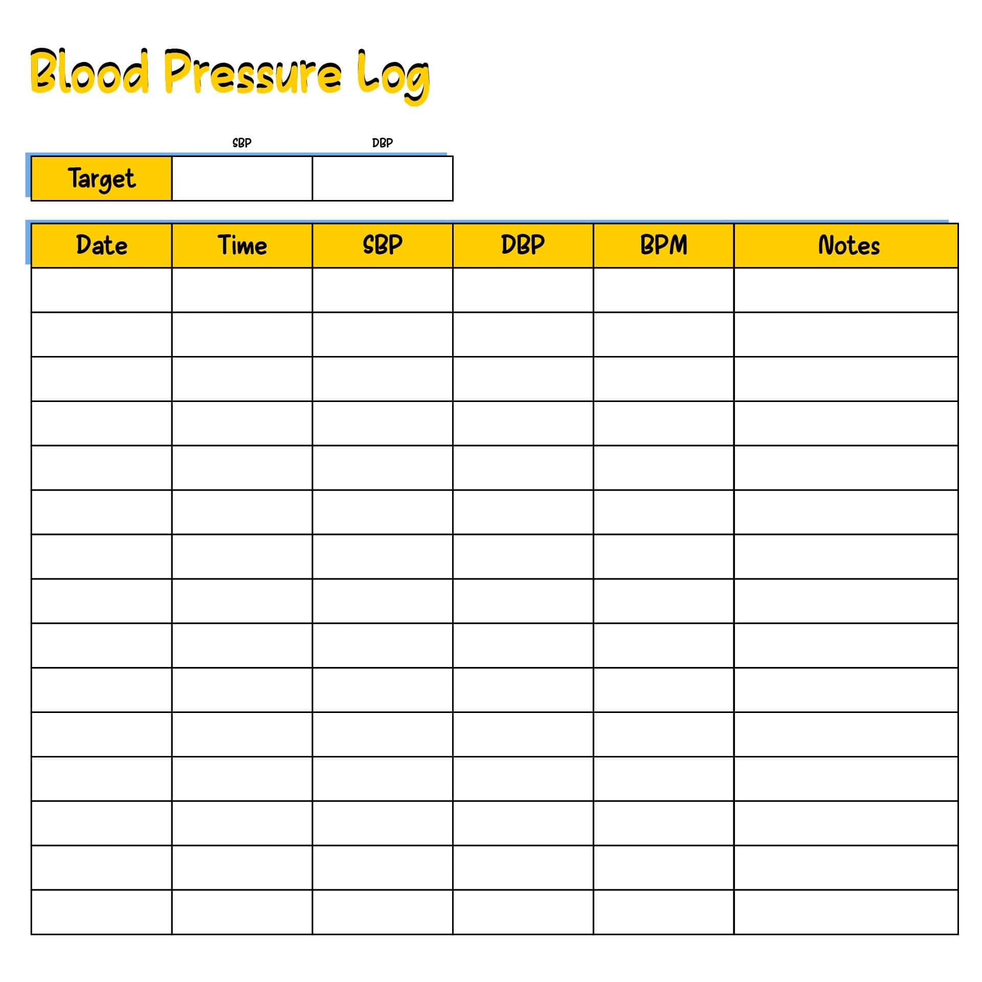 Printable Sugar Blood Pressure Log_58299