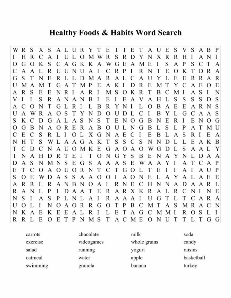 Printable Wellness Word Search Puzzle - Printable JD