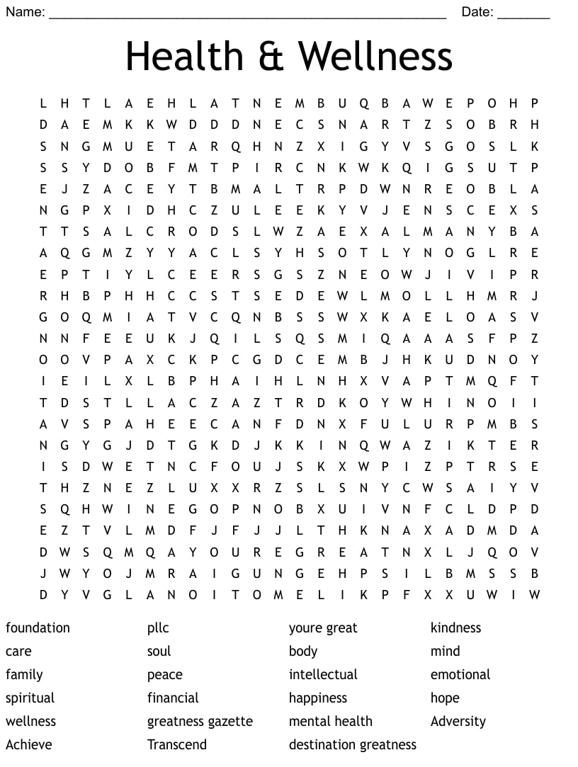 Printable Wellness Word Search Puzzle_96371