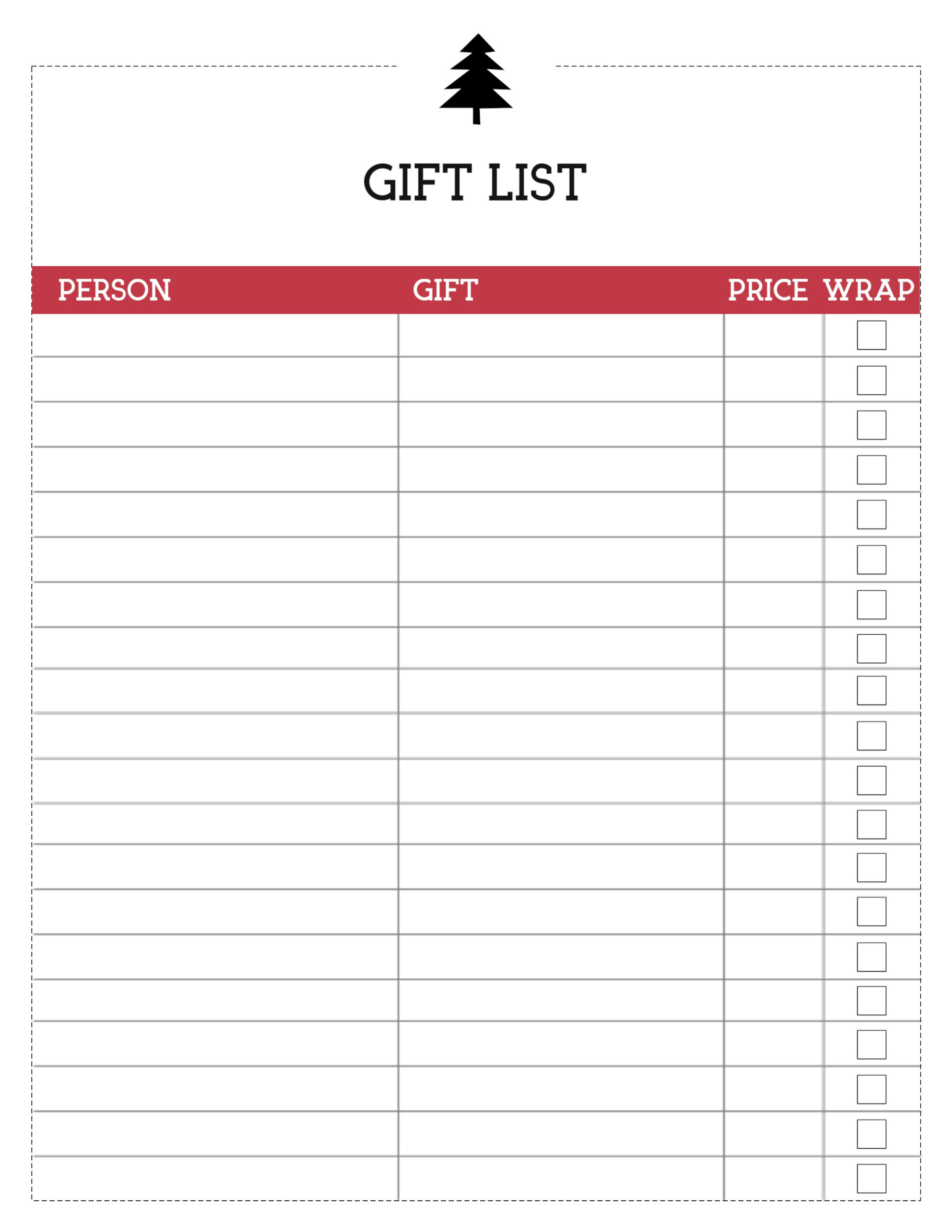 Free Printable Christmas Gift List Template