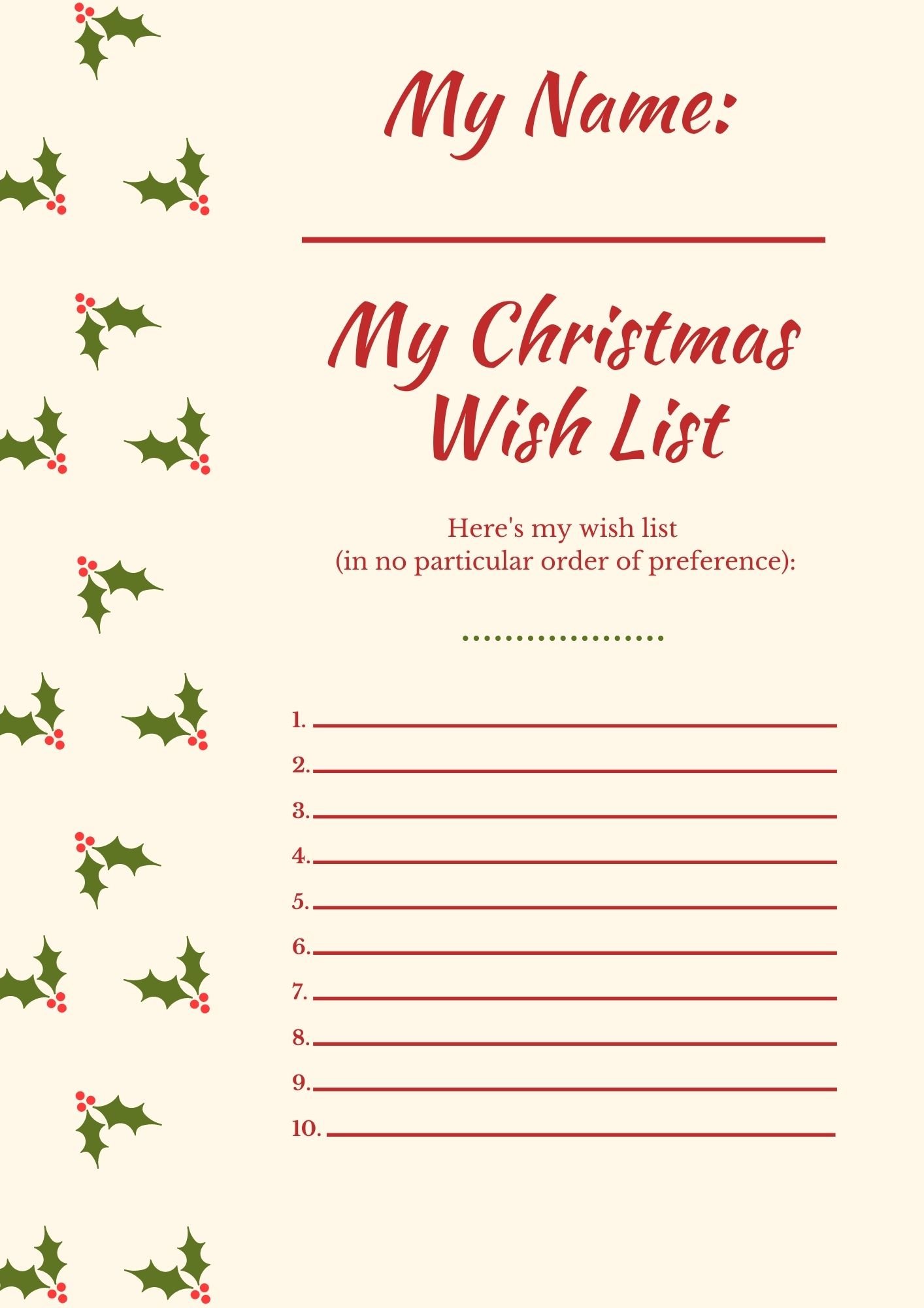 Free Printable Christmas Wish List_12620