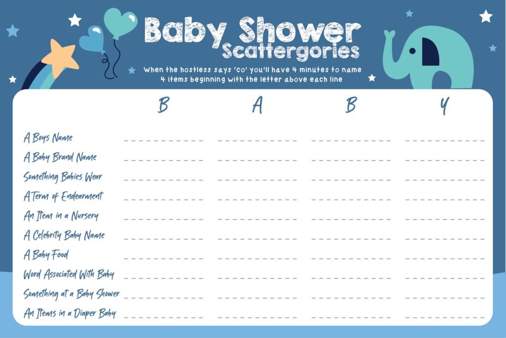 Printable Baby Shower Scattergories - Printable JD