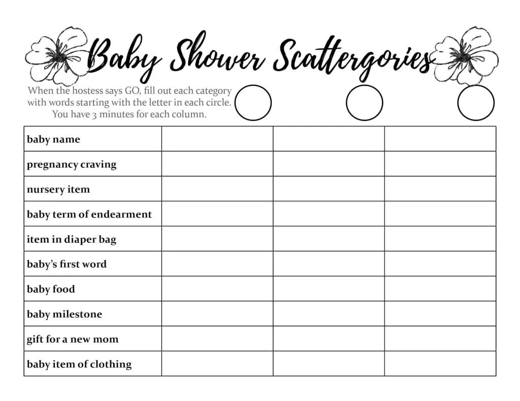 Printable Baby Shower Scattergories_92048