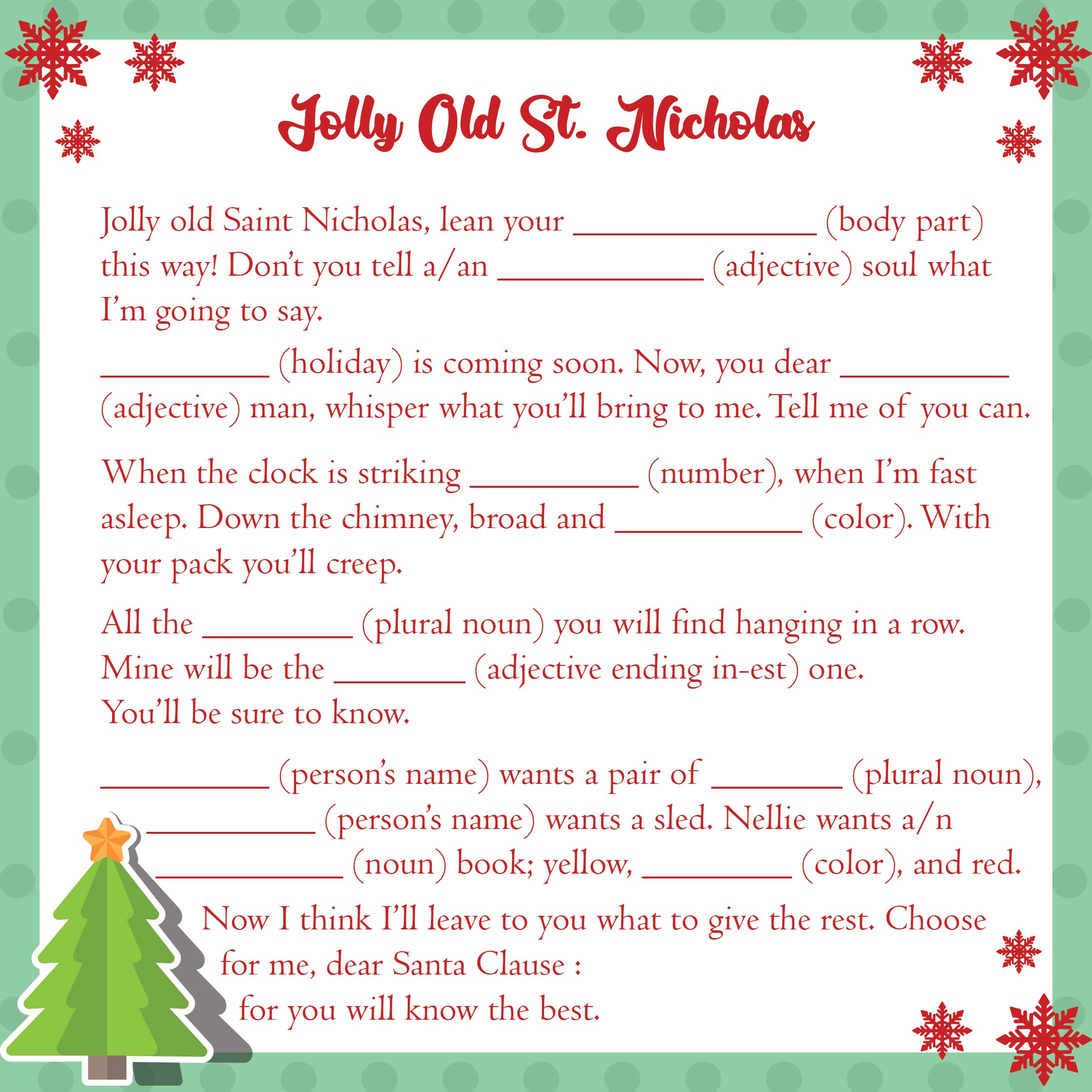 Printable Blank Christmas Mad Libs - Printable JD