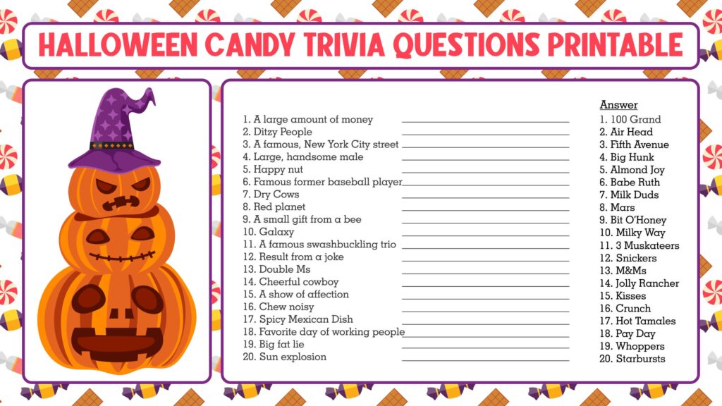 Printable Candy Quiz Printable JD