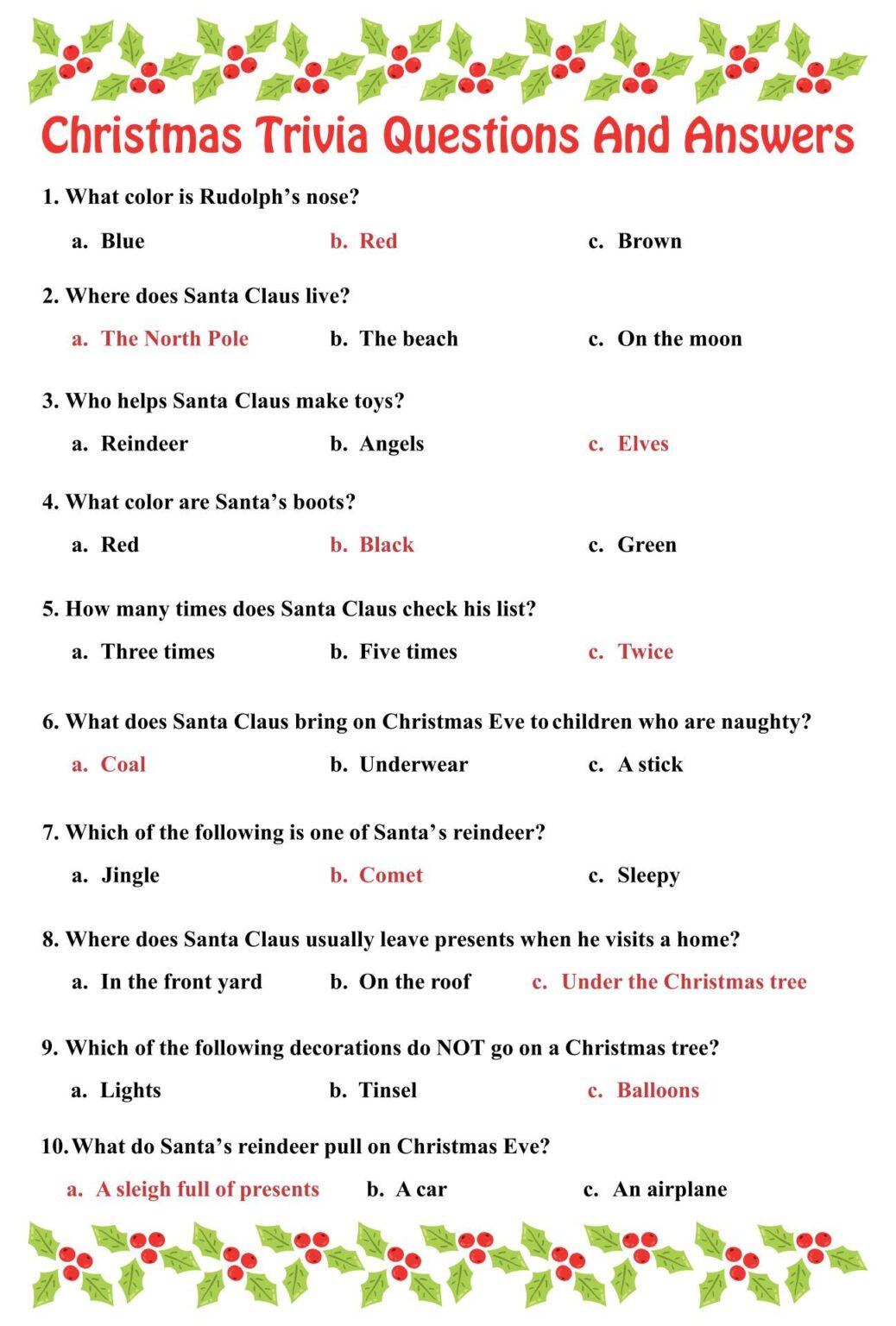 Printable Christmas Trivia Game Printable JD