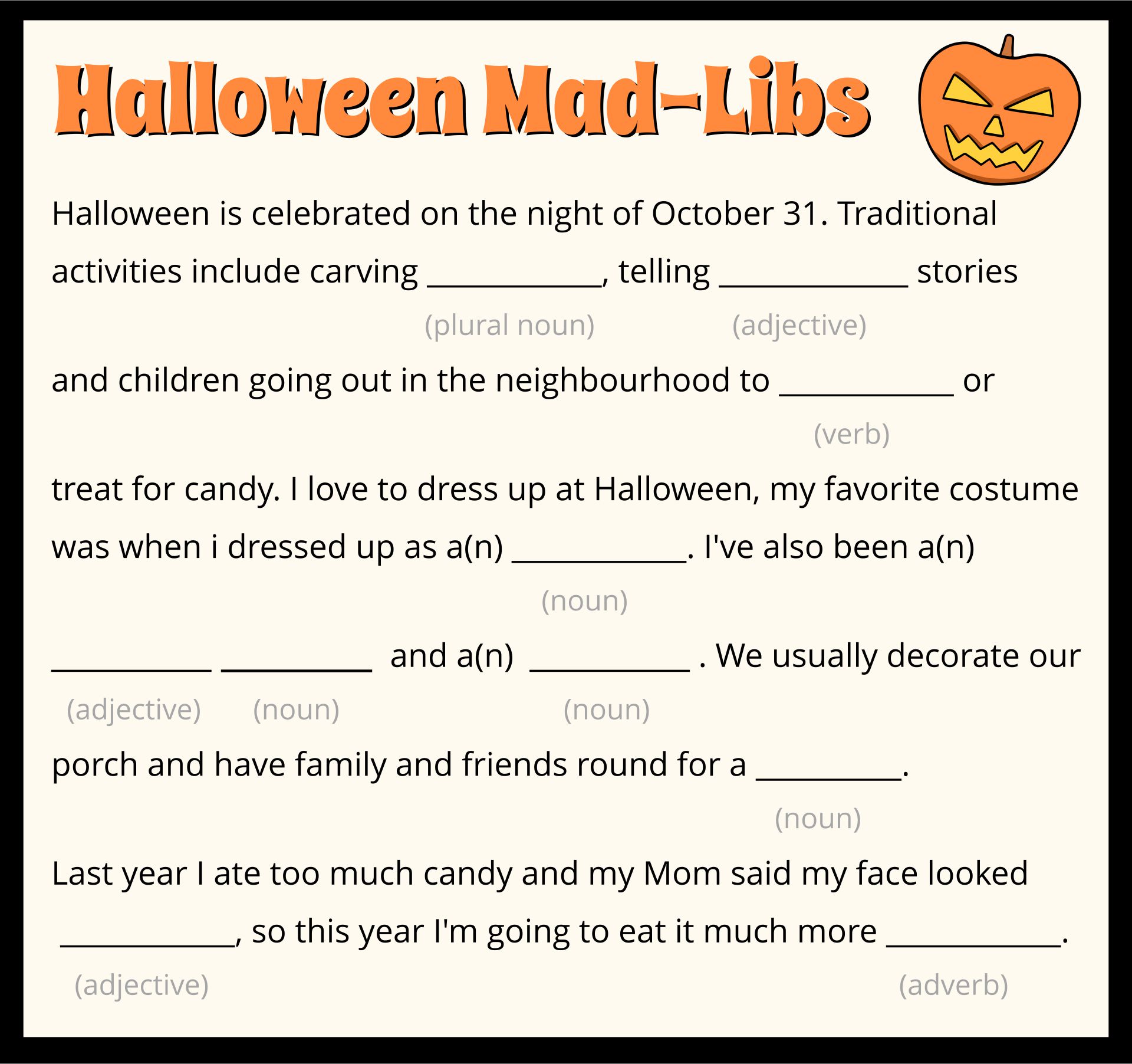 Printable Halloween Mad Libs Worksheets_41330
