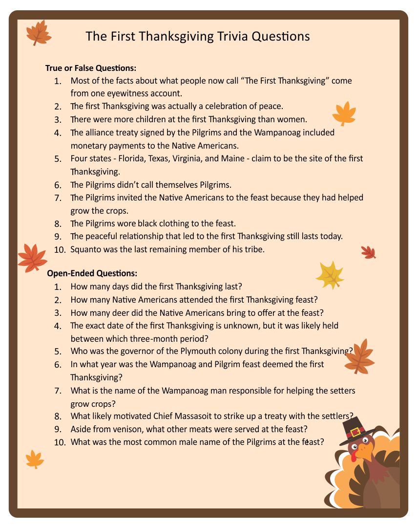 Printable Thanksgiving Trivia Questions_10584