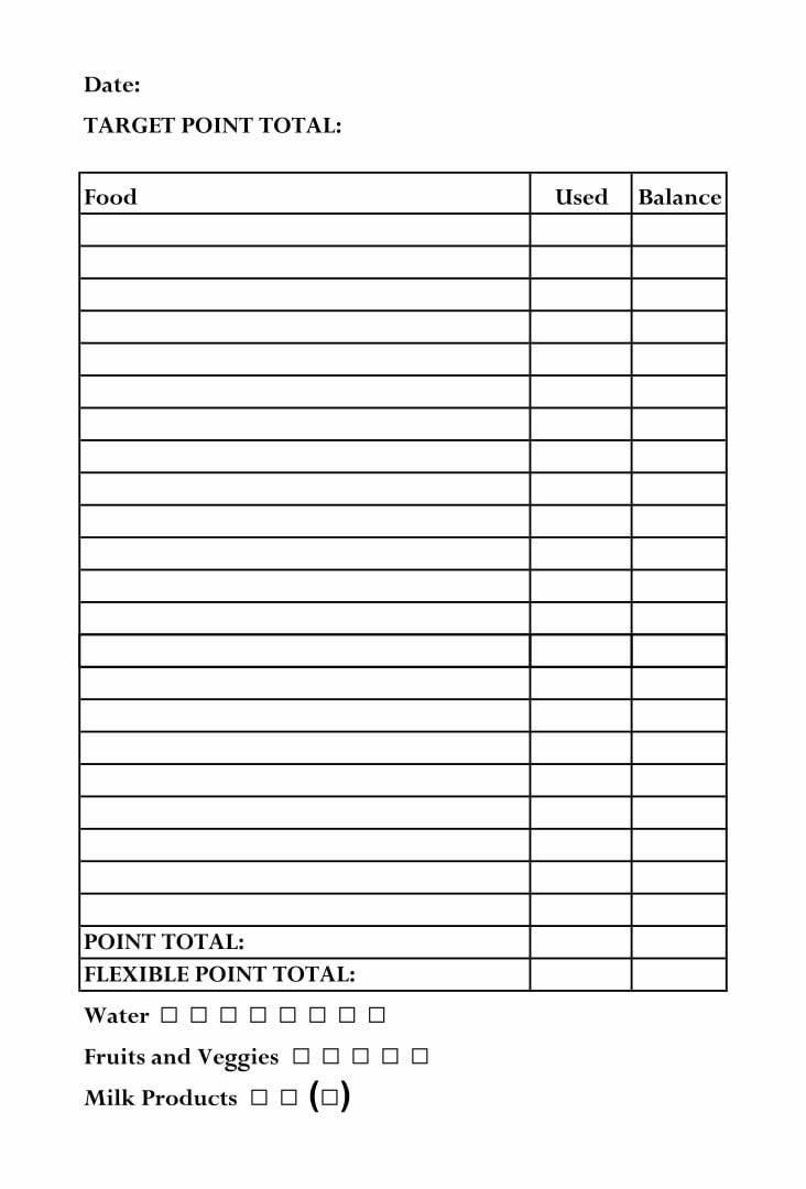 Printable Weight Watchers Sheets Printable JD