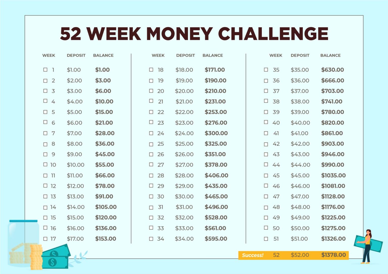 Printable 52Week Penny Challenge Chart Printable JD