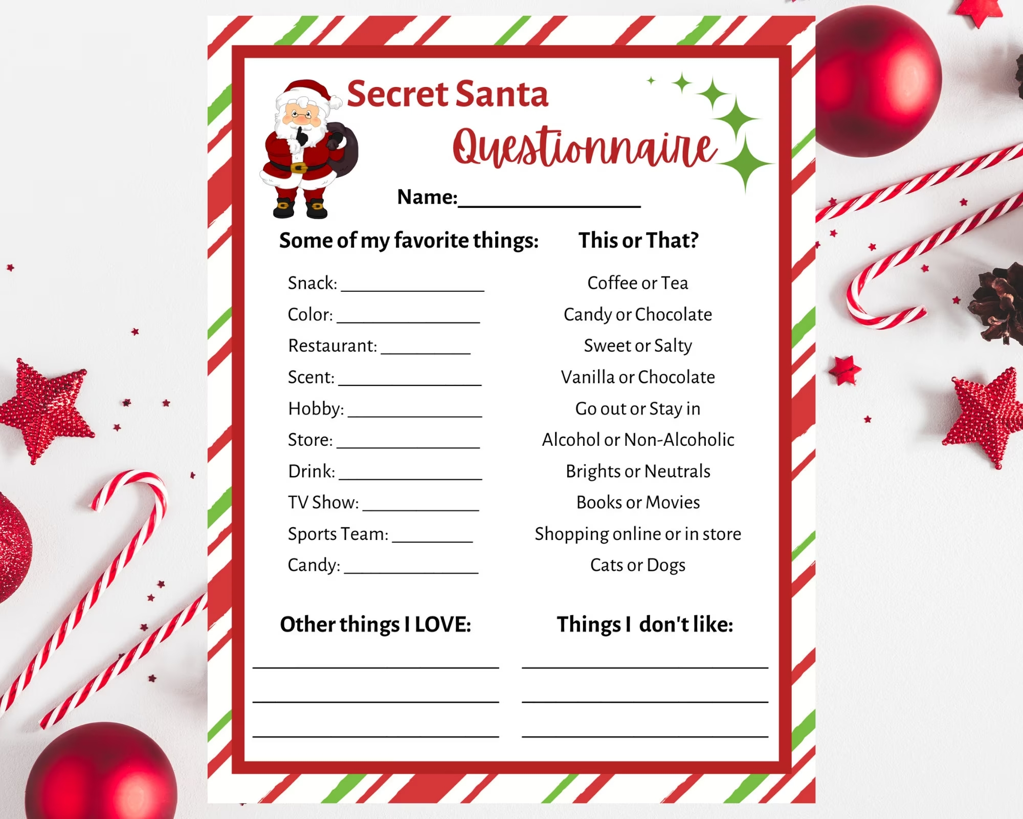 Printable Christmas Gift Exchange Questionnaire Printable JD