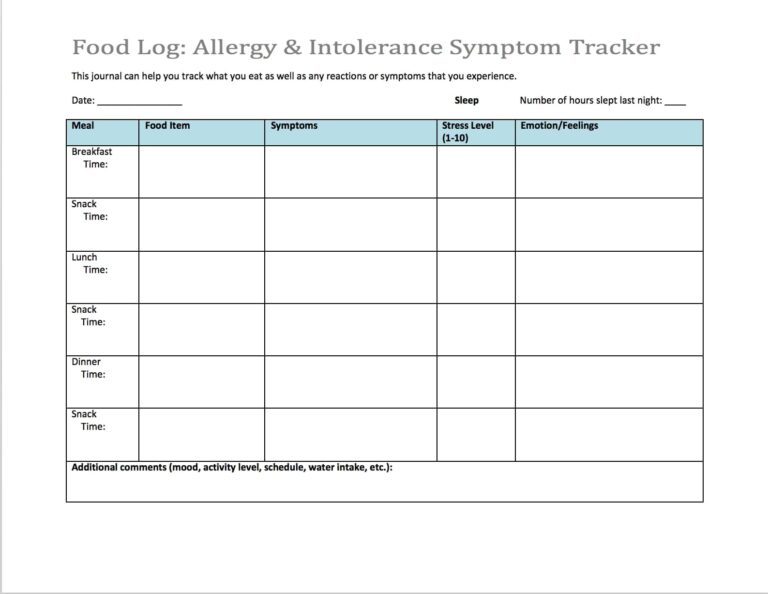 Printable Symptom Journal Printable Jd